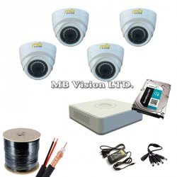 Пълен комплект 4 HD вътрешни камери, DVR, хард диск и лесен монтаж Пълен комплект 4 HD вътрешни камери, DVR, хард диск и лесен монтаж